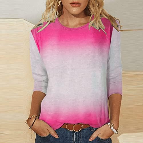 Grge beuu feminino 3/4 de manga longa blusas gradiente de estampa de estampa camisetas de pescoço tampas gráficas bonitas