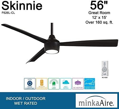 Minka-Aire F626L-Cl Skinnie 56 Fan de teto com luz LED integrada no acabamento de carvão