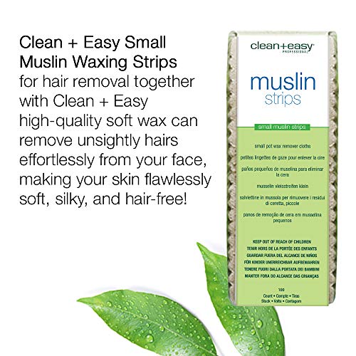 Limpo + Easy Pequenas tiras de cera de musselina facial para remoção de cabelo, tiras de epilagem de musselina duráveis