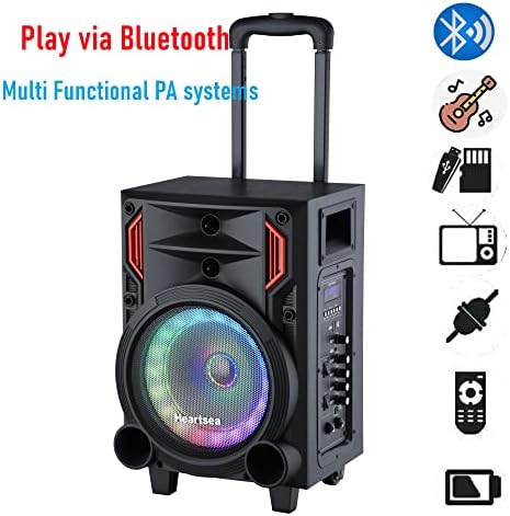 Heartsea Portable Bluetooth Karaoke Machine Alto -falante de madeira com sistema de microfone com fio para adultos Máquina de festa