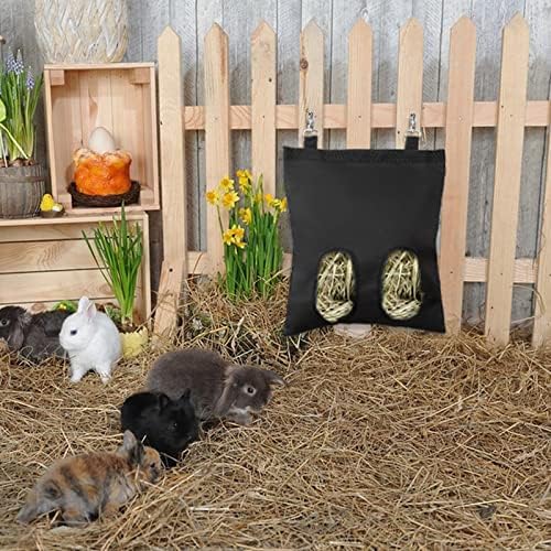 Rabbit Hay alimentador Bunny Guinea Pig Hay Saco para coelhos pendurando sacos de armazenamento de alimentação de feno para pequeno animal preto de grande capacidade Oxford Pano Fabric