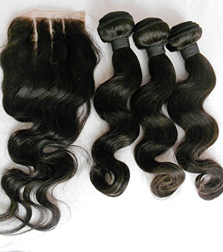 Extensão de cabelo virgem de onda corporal brasileira Humano Remy Hair de 3 vias Fechamento de renda com pacote 100gx3