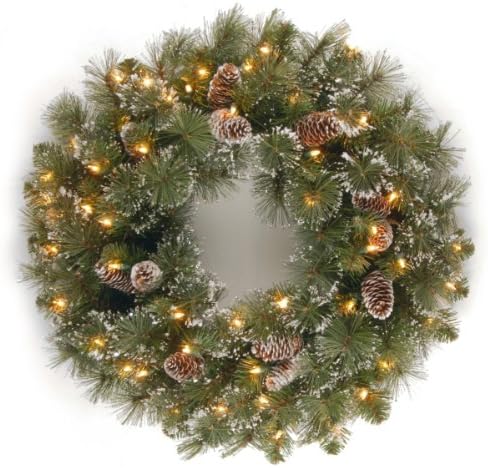 Companhia Nacional de Árvores Apreciada Artificial de Christmas, verde, pinheiro brilhante, luzes brancas, decoradas com pinheiros, galhos foscos, coleção de Natal, 24 polegadas