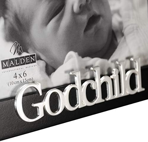 Malden International Designs 4391-46 Memórias do bebê Godchild Black Wood Picture Frame, 4x6, preto