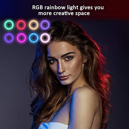 EEIEER 12 RGB Ring Light com suporte, iluminação de videoconferência, luz de círculo regulável, luz de flash com suporte para o celular
