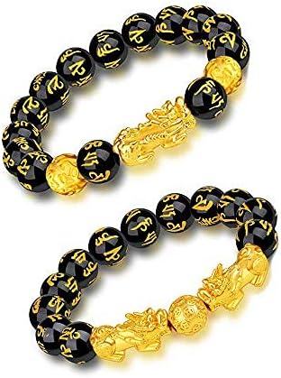 Feng Shui Black Obsidian Wealth Bracelet ， Feng Shui Bracelet para homens/mulheres com caráter sagin pixiu para