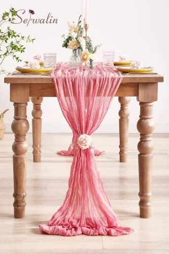Runner de mesa de gaze de queijo de serwalin, 13 pés x 35 de mesa de gaze corredor para recepção de casamento chá de panela de noiva, longa mesa rosa rosa corredor de 157” rústico boho festeira decoração de mesa de festa