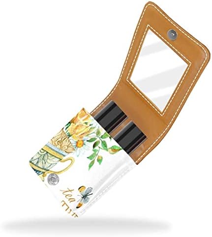 Caixa de batom de Guerrotkr, organizador de batom de Lip Gloss de couro com espelho, Mini Lipstick Surfol, Cristanthemum Flower