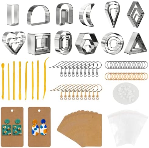 136 PCS Kit de cortadores de argila de polímero, 28 formas moldes de argila de polímero Brincos de aço inoxidável