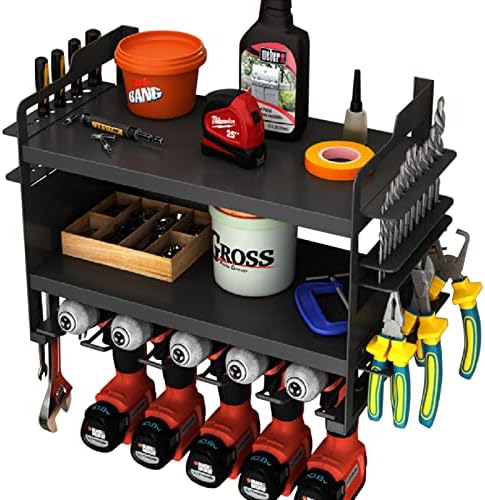 Marscore Power Tool Organizer - 5 suportes de perfuração, prateleira de montagem de parede com suporte para chaves de fenda, rack