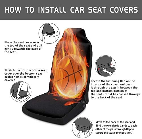 Esportes Basketball Fire Splashing Print Car Seat Capas de 2 peças Conjunto de peças de carro frontal universal Cushion para SUV/carros/caminhões,