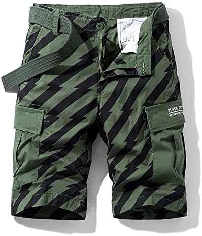 Ozmmyan Shorts de carga listrada masculina bolso de bolso de sarja média calça de algodão casual shorts de caminhada seca
