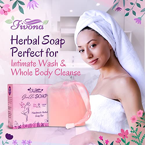 Fivona Yoni Soap Berbal Bar 5.3oz para lavagem íntima feminina gentil e um corpo integral de corpo totalmente natural inclui uma rede de espumação de lavador esfoliante - Detox e limpeza de vagões naturais