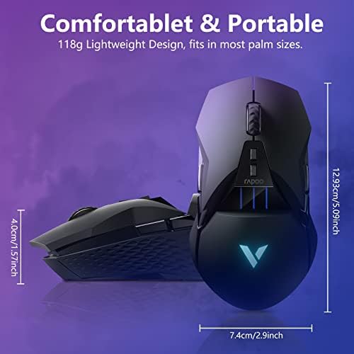 Mouse de jogos sem fio Rapoo, 5000 dpi com fio de gamer sem fio/sem fio RGB com 11 botões programáveis ​​5 Perfis Store,