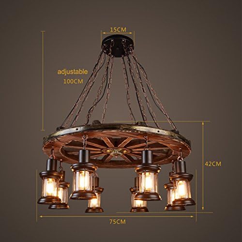 Oofay Retro Design Industrial Chandelier 8 Head Wheod Wheel Home Decor Cafe Living Room Restaurant