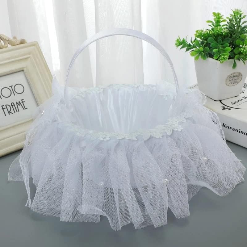 Jkuywx White Lace Flor Baskets Supplies Wedding Girl Girl Portable Basket para espalhar flores Decoração de festa em casa