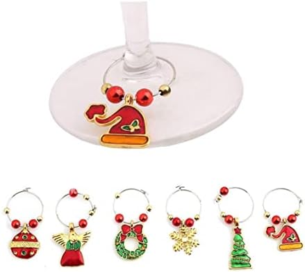 Kuyyfds 6 pcs xícara de copo Decorativa Rings Wine Glass Charms Christmas tem tema de vidro de vidro de vidro pendente para decorações