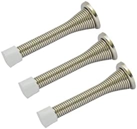 QCAA 'Flexible Spring Door Stop Bumper, 3-1/8 , Aço, níquel de pincel, 3 pacote, feito em Taiwan