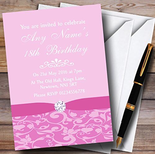 O card zoo empoeirado pálido bebê rosa rosa vintage floral damasco diamante birthda personalizada.