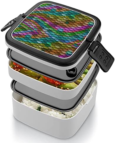 Escalas coloridas lancheira Box portátil Bento Box de camada dupla de grande capacidade Recipiente de alimentos de alimentos com colher