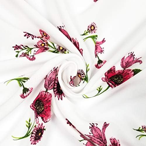 Padrão floral impresso no tecido Rayon Challis Sand Wash, rosa off -white)
