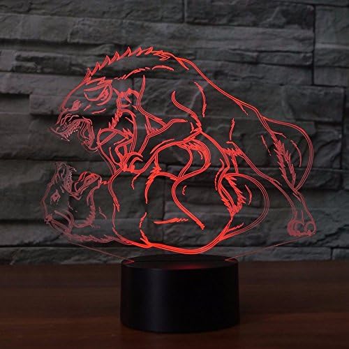 Jinnwell 3D Wolf Animal Night Lâmpada leve Ilusão 7 Alteração de cor Touch Touch Tabel Lâmpadas de decoração de mesa LED