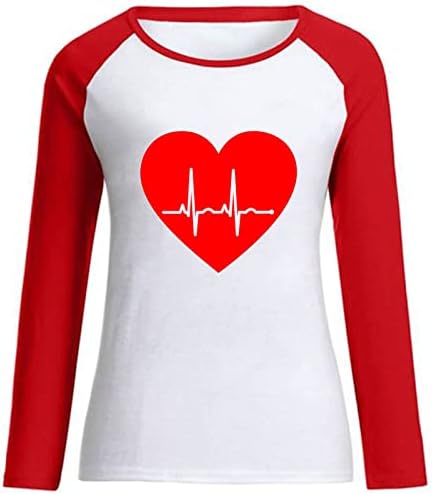 Tops for Women 2023 Sorto, mulheres fofas estampas de coração de manga longa T camisetas casuais camisetas de pescoço