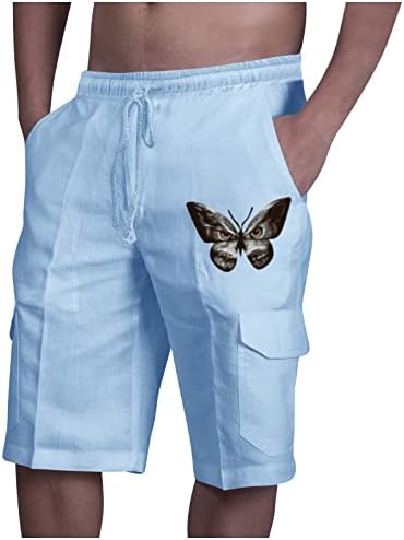 Palões de natação masculinos, shorts de linho de algodão casuais masculinos de calça de praia de fitness de tether fitness