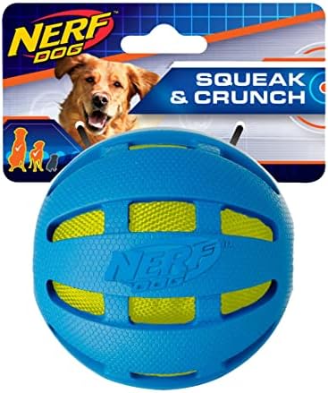 Nerf Dog 3.8in Rubber Checker Crunch Ball - Azul com bolsa de crocância verde