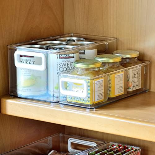 YounGever 2 Pack Pack Platic Storage Organizer Bin, caixas de armazenamento empilháveis ​​com manipulador para geladeira, despensa