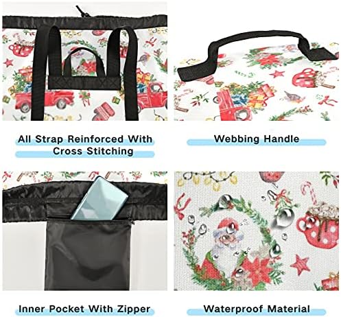 Festivo Feliz Natal Red Laundry Bag mochila para lavanderia pesada com tiras de ombro e alças Bolsa de roupa de viagem com tração de tração Organizador de roupas sujas para o dormitório da faculdade de acampamento e apartamento