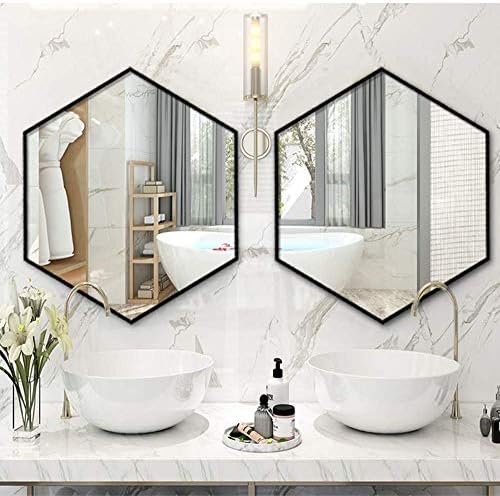 Grjuso espelhar banheiro banheiro parede de vidro hexagonal pendurado 66 * 78cm preto