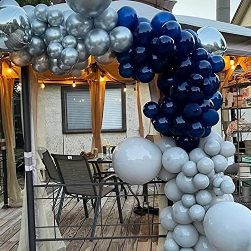 Orgnafey Marinha azul e gelo Kit de balão azul empoeirado 134pcs noite e ardósia azul prateado metálico 18-10-5 Garland para o aniversário de formatura do aniversário da festa de casamento