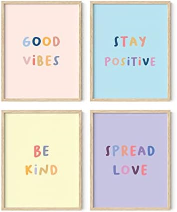 Haus e tons Inspirational Wall Art Print Quotes - Conjunto de 4 Posters de Impressão de Arte Motivacional para Garotas Adolescentes | Decoração de parede positiva de ser gentil para meninas minimalistas do quarto