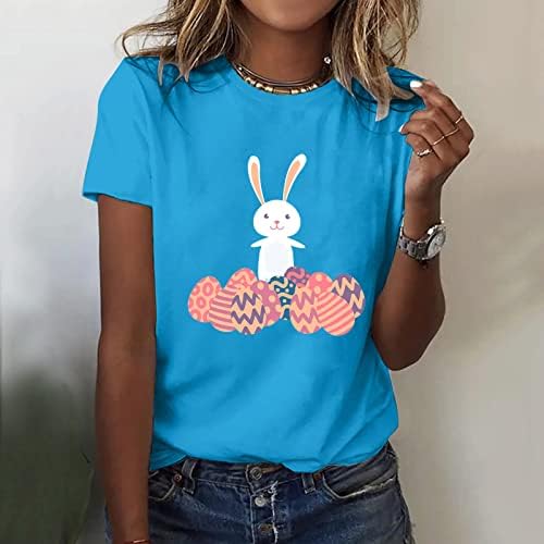 Camisetas de tshirts de páscoa de cggmvcg para mulheres de manga curta coelho de coelho de coelho estampado na tripulação