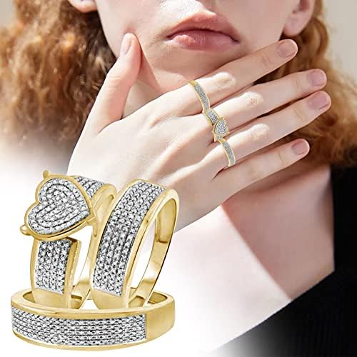 2023 Novas damas brilhantes diamante completo diamante duplo conjunto de anel de anel de promessa de anel de zirconia anel anel de noivado de duas peças de duas peças colorido anéis