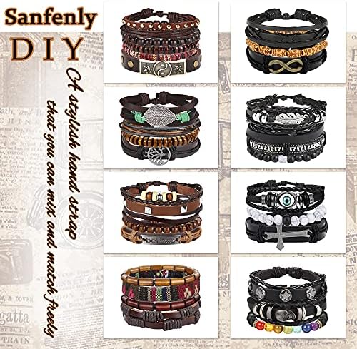 Sanfenly 30pcs Bracelets de couro conjunto para homens Mulheres frias pulseiras de couro de couro étnicas Bertes de madeira