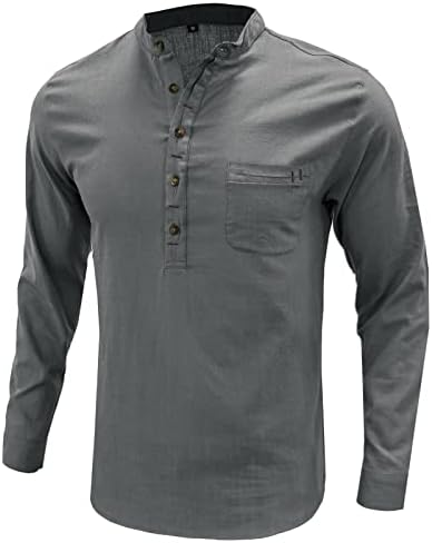 Botão de decote em V masculino masculino Uangkou camisa de manga longa para homens para homens camisa de secagem rápida com bolso