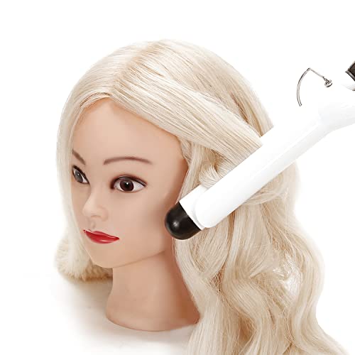 Armmu 26 -28 Mannequim de cabelo comprido Cabeça com 60% de cabelo real, cabeleireiro treino Cabeça de cosmetologia Manikin Doll Head com 9 ferramentas e grampo - #68 Maquiagem em