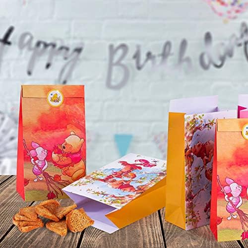 24pcs Winnie Party Gift Sacts Festa de festas Cartoon Bear Sacos de doces com 24 adesivos Candy Treat Sacos de presente