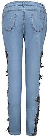 Mulheres Calças Casual Casual Longo Jeans Jeans Para Mulheres Lace Hollow Out Apliques Lápis Floral Fashion Denim