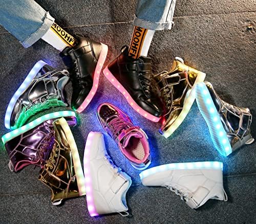 Lakerom Kids Light Up Shoes LED Sneakers Charging Charging Planking Trainers For Boys Girls High Top Sneakers Black36
