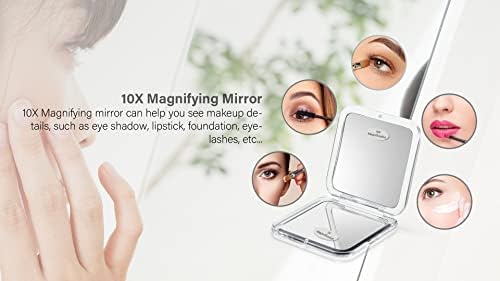 Espelho de ampliação de deslocamento compacto - flocos de neve pequenos espelho de maquiagem de dupla face 1x/15x espelhos