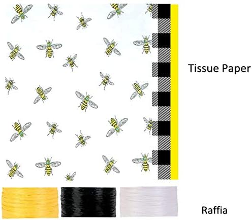 Bolsas de presente com alças - Buffalo Checked and Bees - 3 tamanhos variados, agrupados com tags de papel de seda coordenadas
