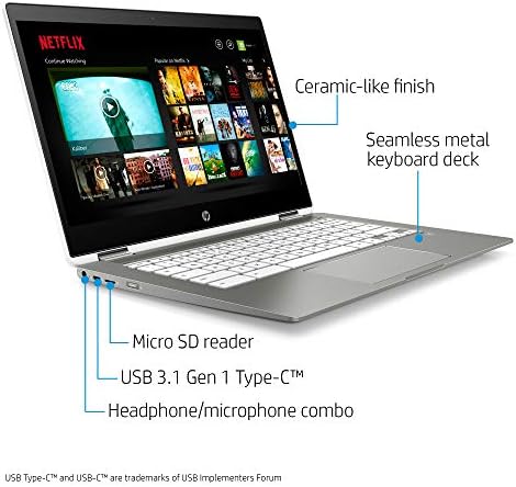 HP Chromebook X360 Laptop de tela sensível ao toque HD de 14 polegadas, Intel Celeron N4000, 4 GB RAM, 32 GB EMMC, Chrome
