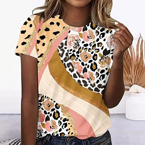 Saindo tops for women cledneck de pirataria curta de manga curta camisetas de estampa de leopardo para mulheres blusas