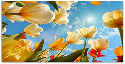 Flores de tulipa coloridas, azul laranja, tampas de luz fluorescentes, eliminam o brilho duro, fazendo com que a falha ocular e