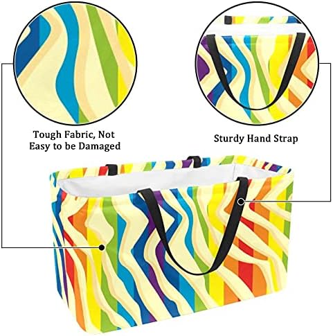 Lorvies arco -íris zebra impressão reutilizável colapsável saco de compras durável - grande serviço estruturado de serviço