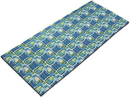 Toalha de tapete de ioga abstrata de Ambesonne, padrão engraçado modernista com formas e linhas peculiares de doodle, suor não deslizante de yoga pilates pilates capa, 25 x 70, azul-marinho verde de maçã marinha