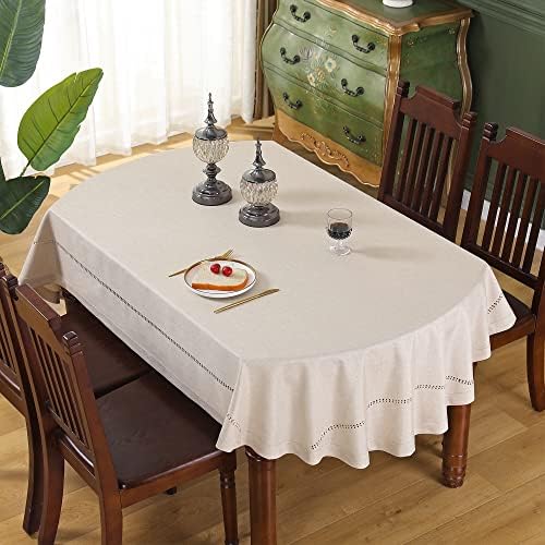 Tabela de mesa de mesa de cânhamo feita à mão Tabela de linho de linho Tabela de mesa oval Rústico Tampa rústica para a cozinha sala de jantar Party bege 60x84 polegadas